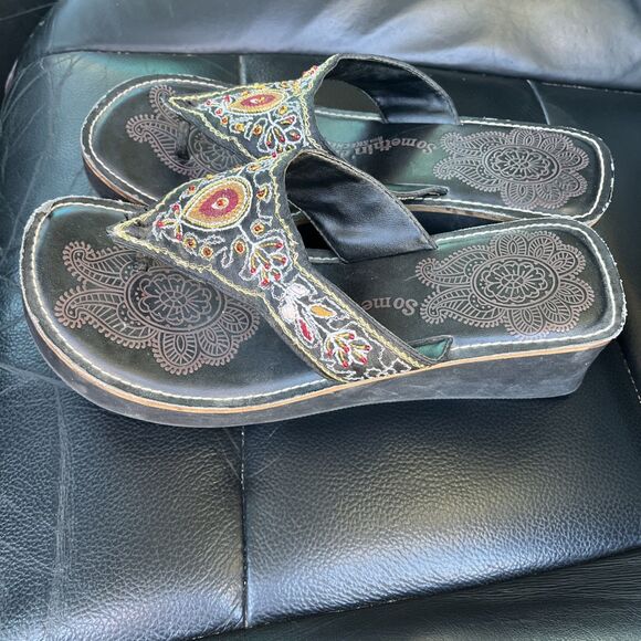 Something Else From Skechers BEADED PLATFORM THONG WOMEN'S 8 Brown - Picture 5 of 8